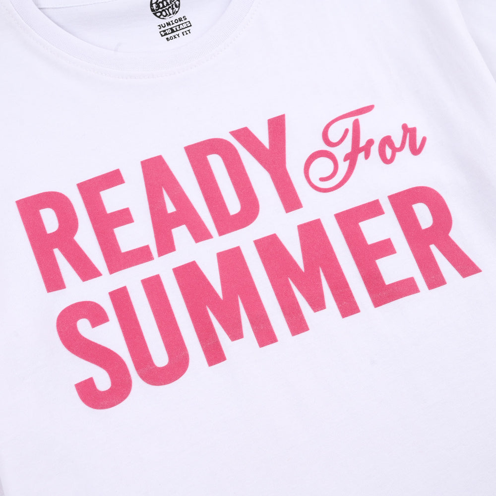 Girls Jersey/Terry T-Shirt H/S Ready For Summer-White