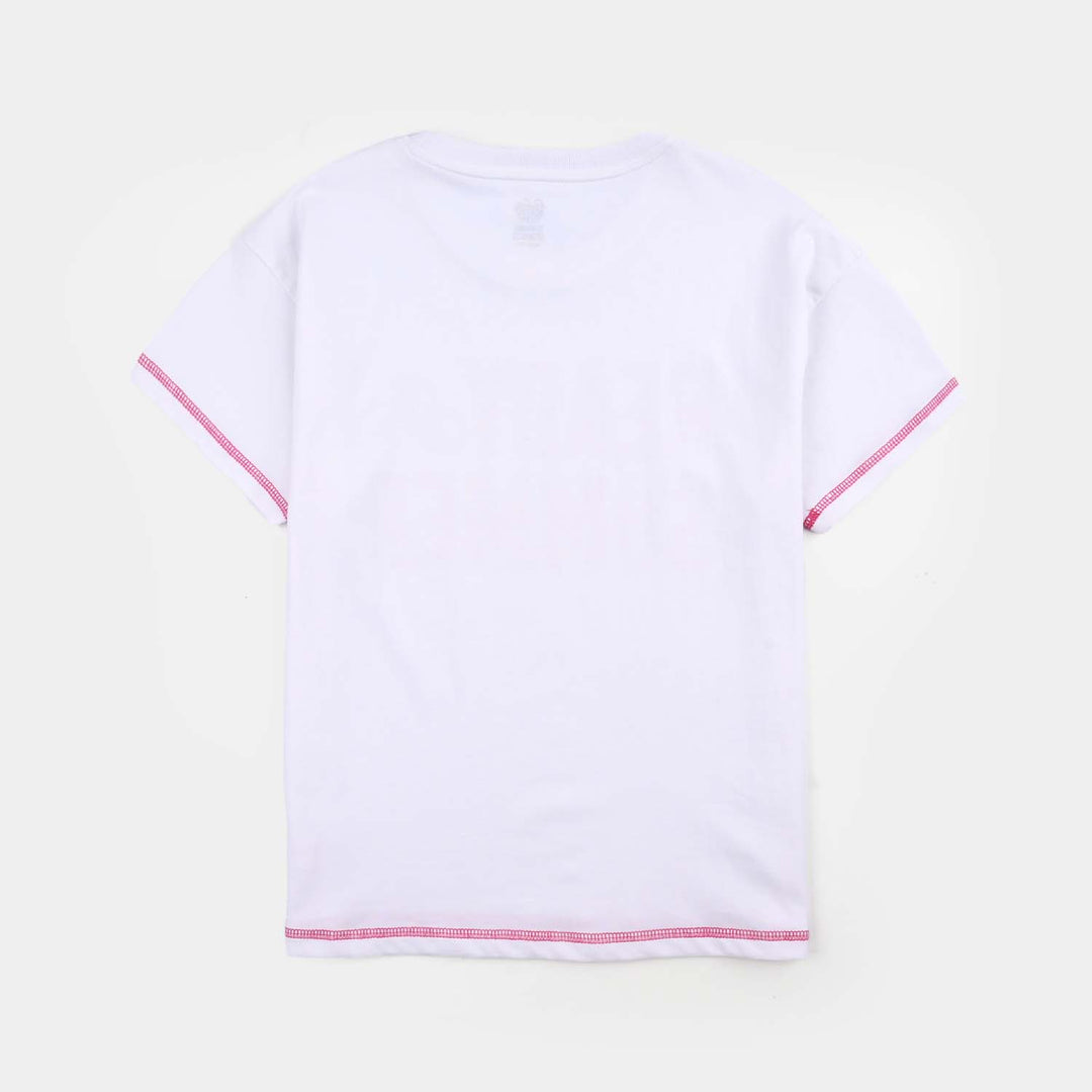 Girls Jersey/Terry T-Shirt H/S Ready For Summer-White