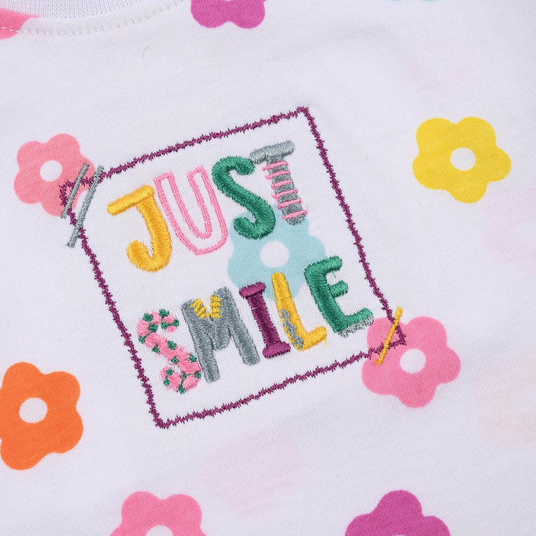 Infant Girls Jersey/Terry T-Shirt (Just Smile) - White