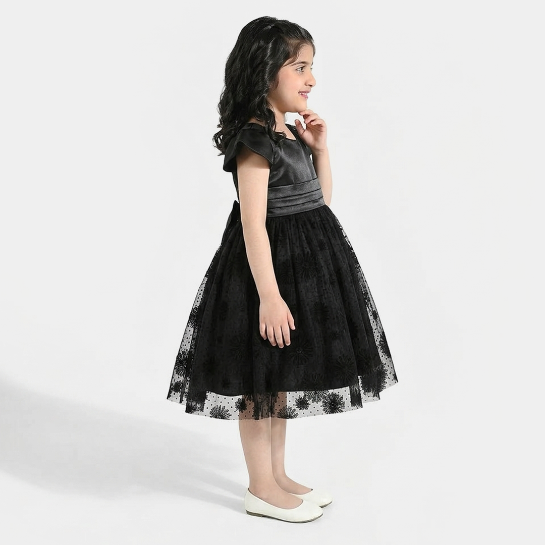 Girls Net Fancy Frock (Dark Angel) - Black