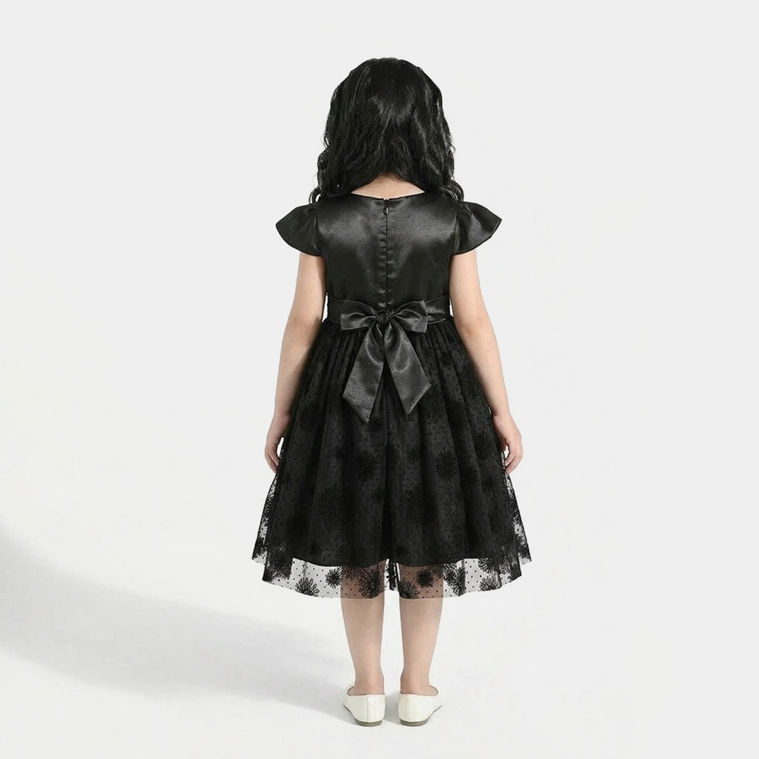 Girls Net Fancy Frock (Dark Angel) - Black