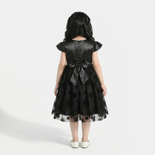 Girls Net Fancy Frock (Dark Angel) - Black