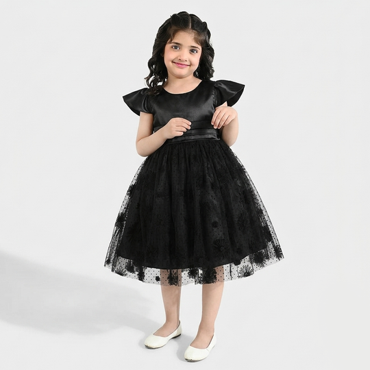 Girls Net Fancy Frock (Dark Angel) - Black