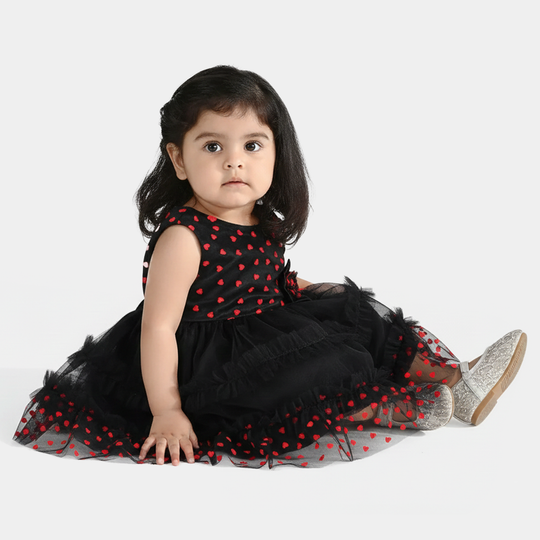 Infant Girls Net Fancy Frock - Black