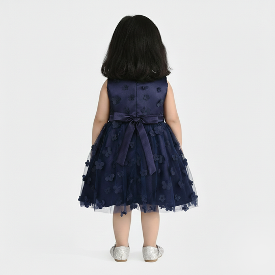 Infant Girls Net Fancy Frock (Flower) - Navy