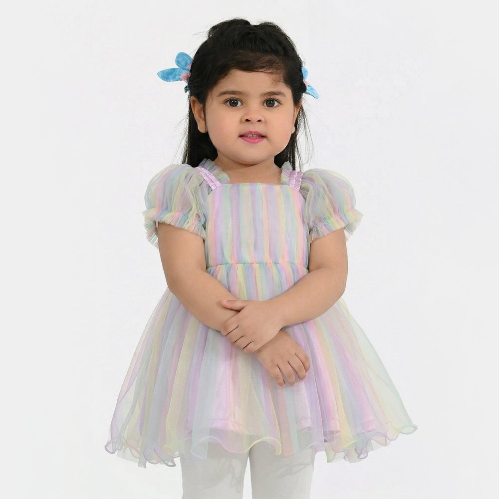 Infant Girls Net Fancy Frock (Magic Charm) - Multi
