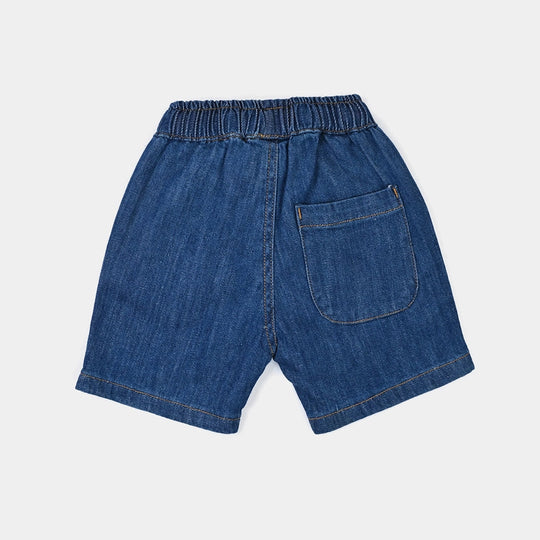 Infant Boys Denim Rigid Shorts Embroidered Cars - Mid Blue
