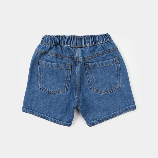 Girls Denim Rigid Shorts (Flowers) – Mid Blue