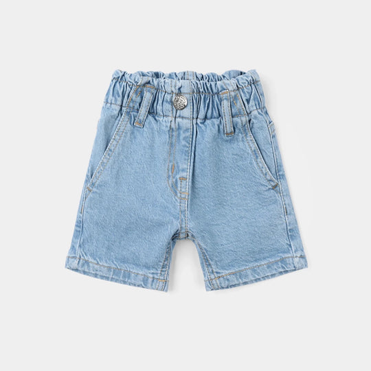 Girls Denim Rigid Printed Shorts - Light Blue