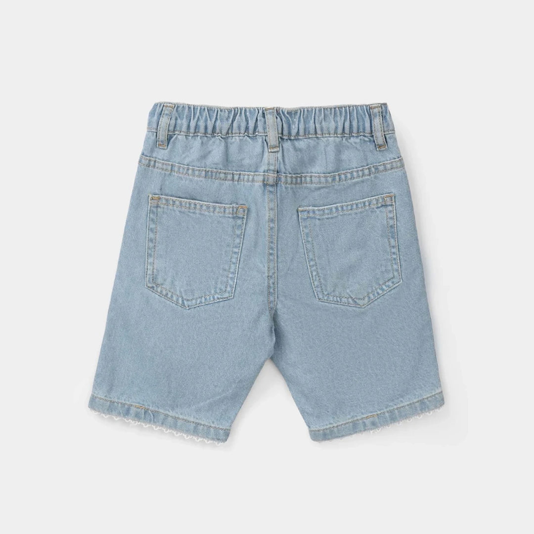 Girls Denim Rigid Shorts Lece - Light Blue