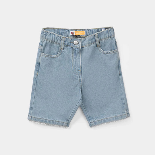 Girls Denim Rigid Shorts Lece - Light Blue