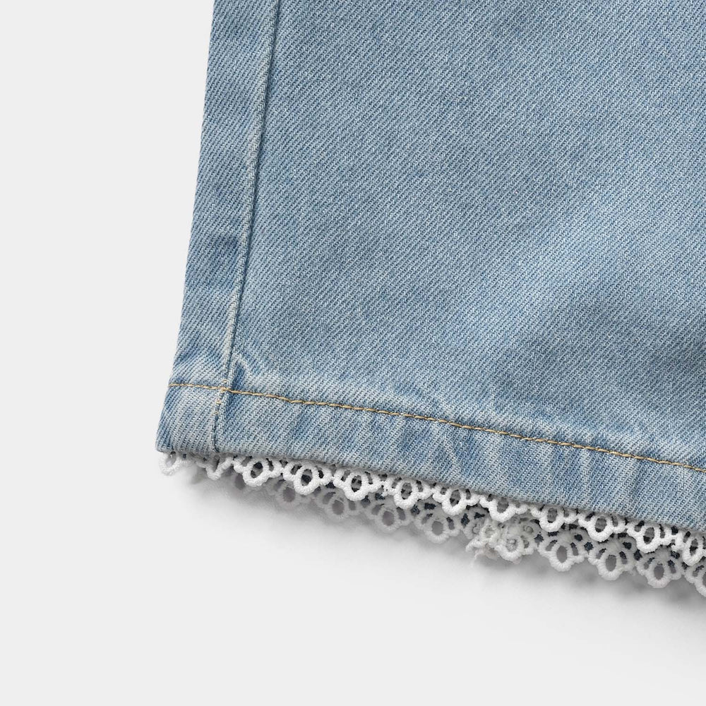 Girls Denim Rigid Shorts Lece - Light Blue