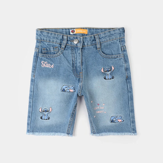 Girls Denim Rigid Short Stitch – Mid Blue