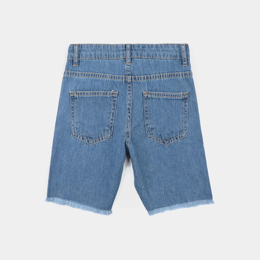 Girls Denim Rigid Shorts - Mid Blue