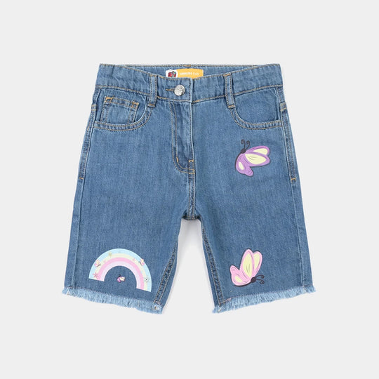 Girls Denim Rigid Shorts - Mid Blue