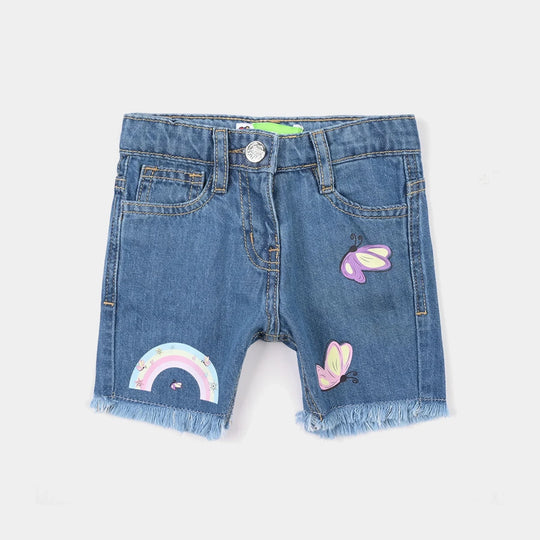 Infant Girls Denim Rigid Shorts (BUTTERFLY) - Mid Blue
