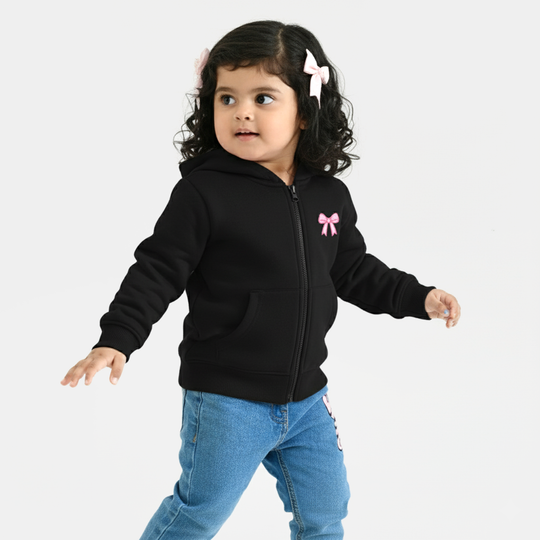 Infant Girls Fleece Jacket (Pink Bow) - Black