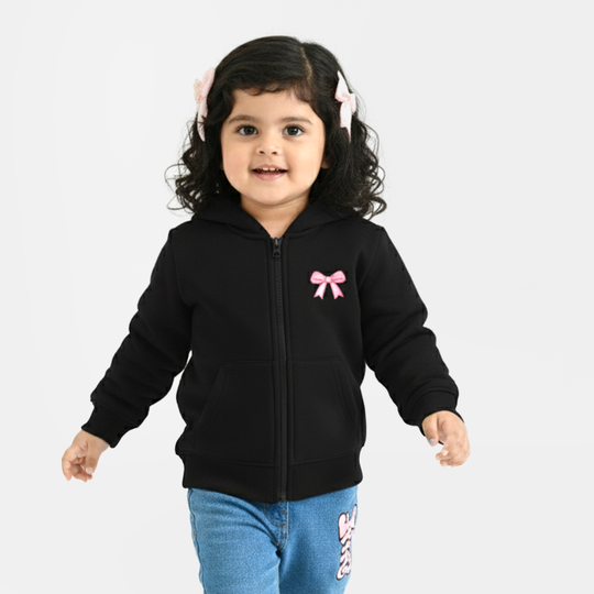 Infant Girls Fleece Jacket (Pink Bow) - Black