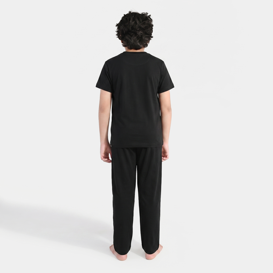 Boys PC Jersey Night Suit - Jet Black