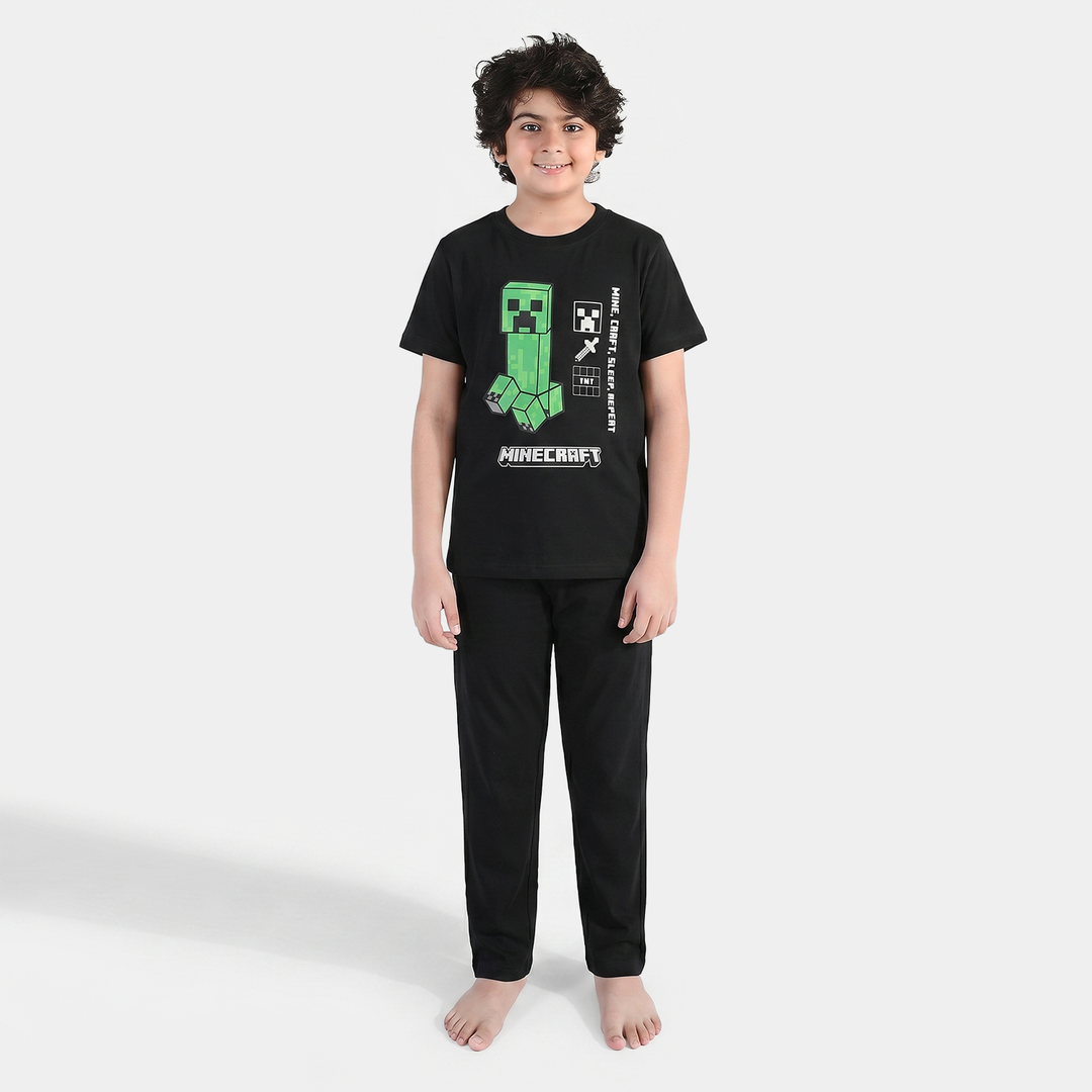 Boys PC Jersey Night Suit - Jet Black