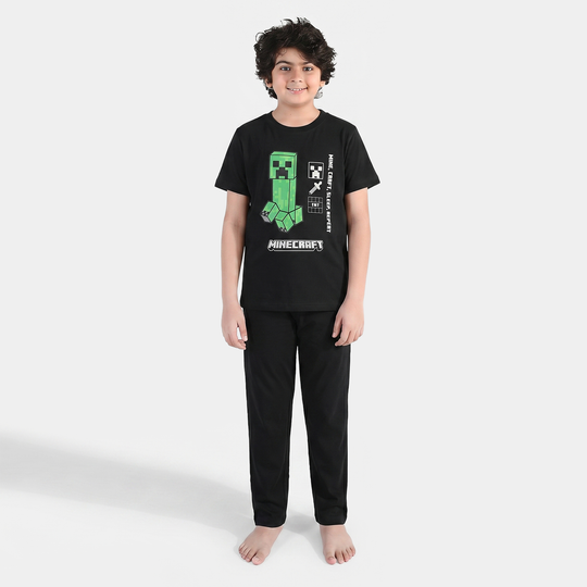 Boys PC Jersey Night Suit - Jet Black