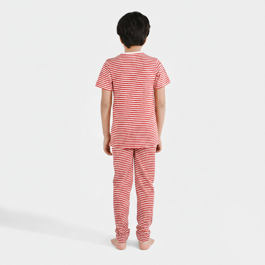 Boys PC Jersey Night Suit - White/Red