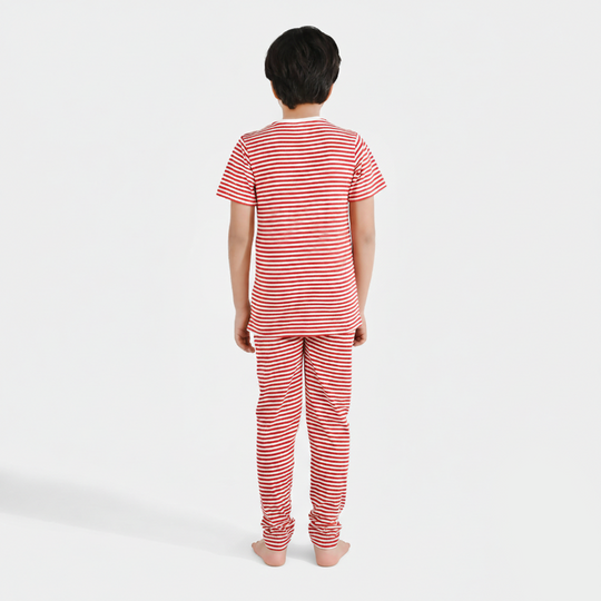 Boys PC Jersey Night Suit - White/Red