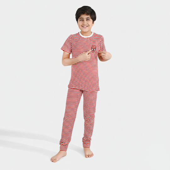 Boys PC Jersey Night Suit - White/Red