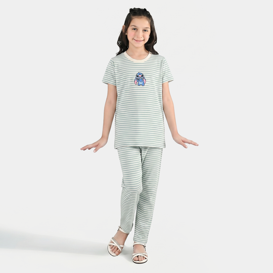 Girls PC Jersey Night Suit (Stitch) - Green