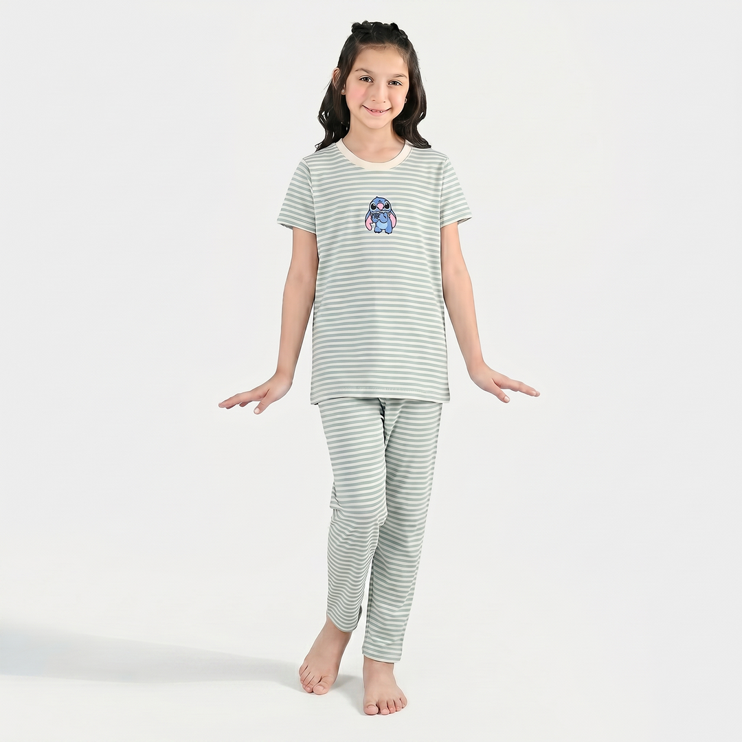 Girls PC Jersey Night Suit (Stitch) - Green