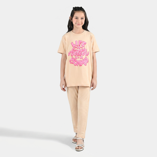 Girls PC Jersey Night Suit (Life is Better) – Brazilian Sand