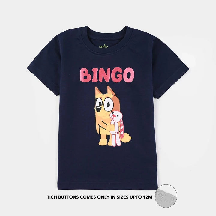 Infant Girls Poly/Cotton Jersey Night Suit (Bingo) - Navy Blue