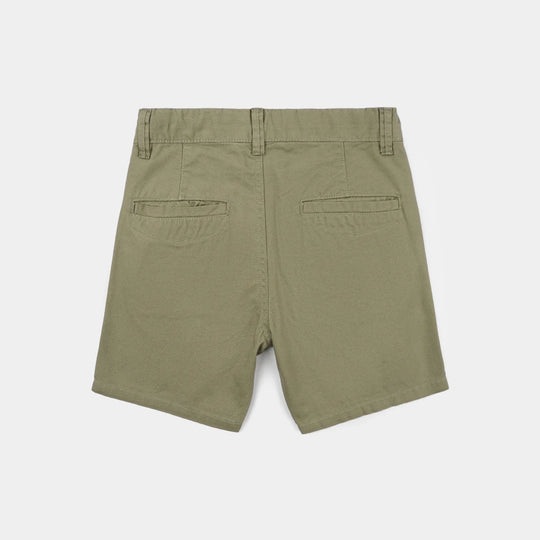 Boys Cotton Twill Shorts - Olive Green