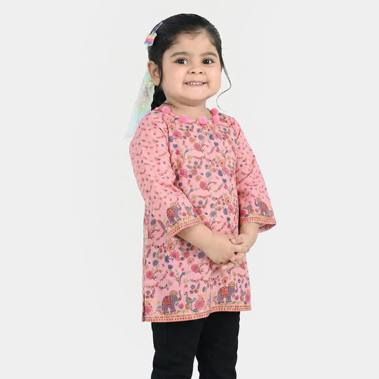 Infant Girls Poly Cambric Printed Kurti - Pink