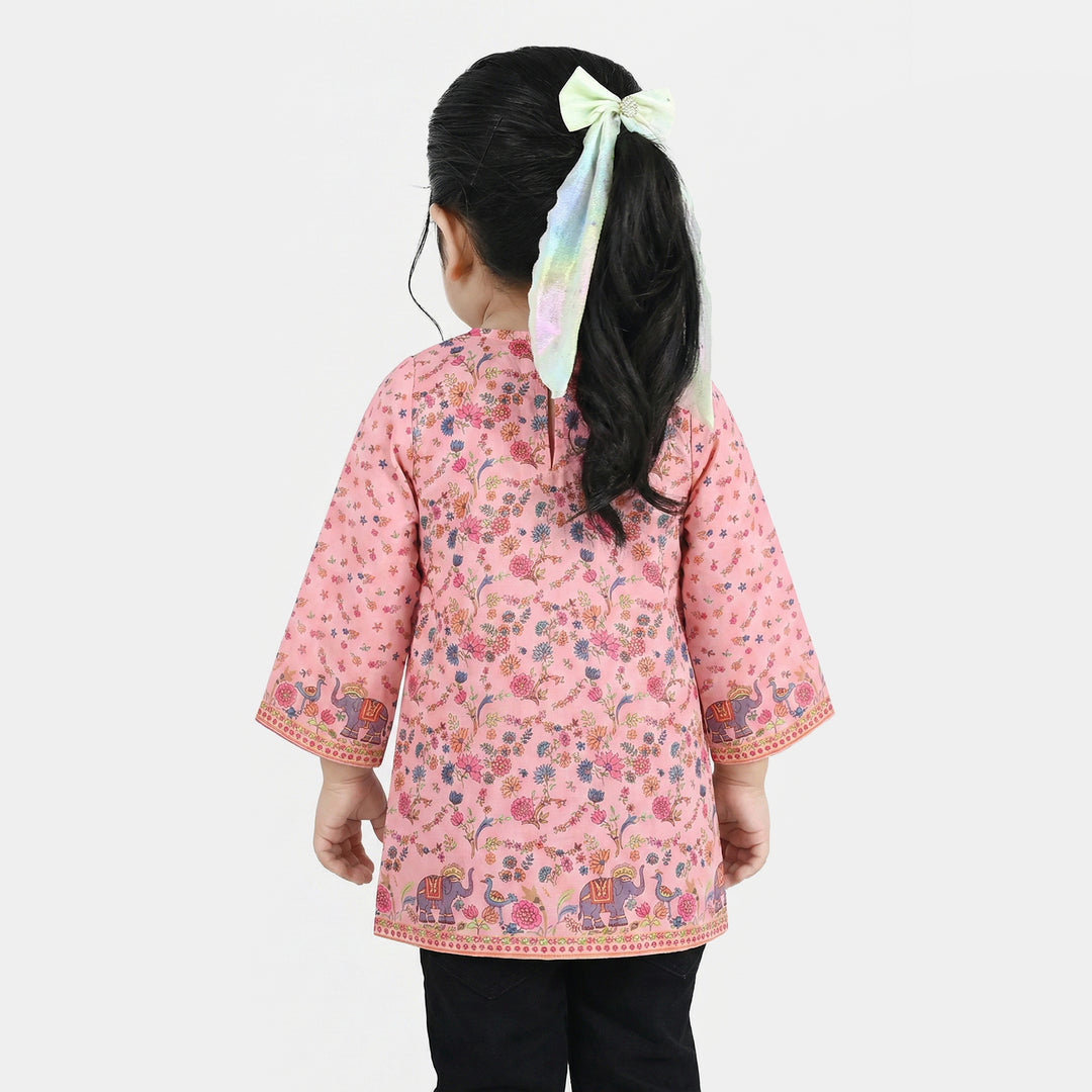 Infant Girls Poly Cambric Printed Kurti - Pink