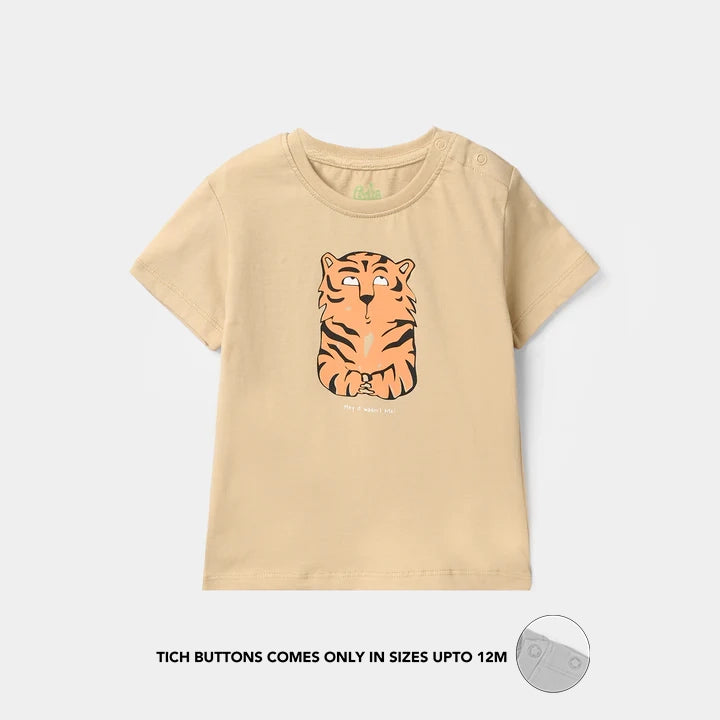 Infant Boys Cotton Jersey T-Shirt Tiger - Warm Sand