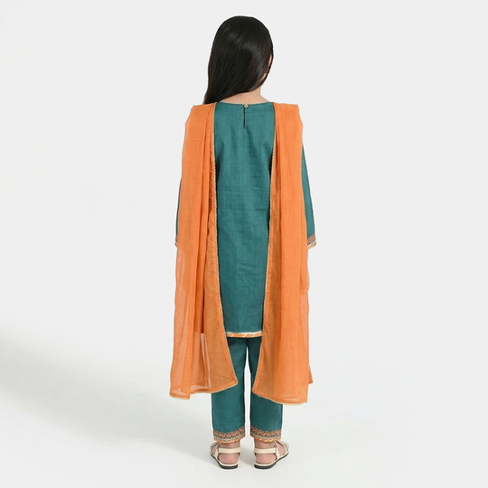 Girls Raw Silk 3Pcs (Naqsh) - Teal blue