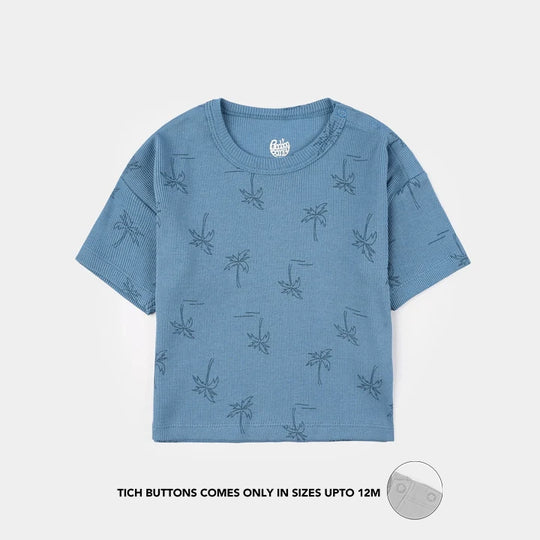 Infant Boys 2x1 Rib T-Shirt (Palm Tree) - Blue