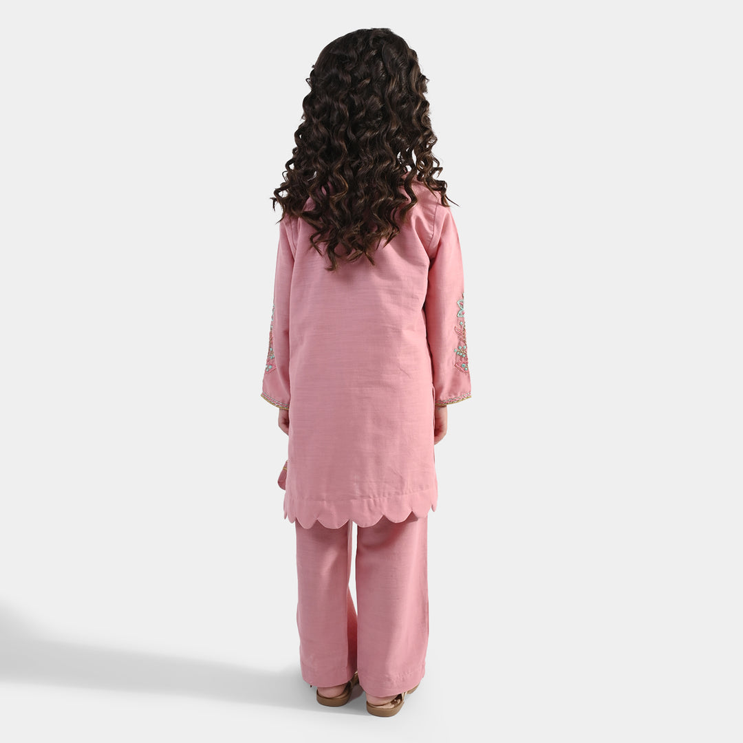 Girls Cotton Slub Emb 2Pcs Mina -Pink