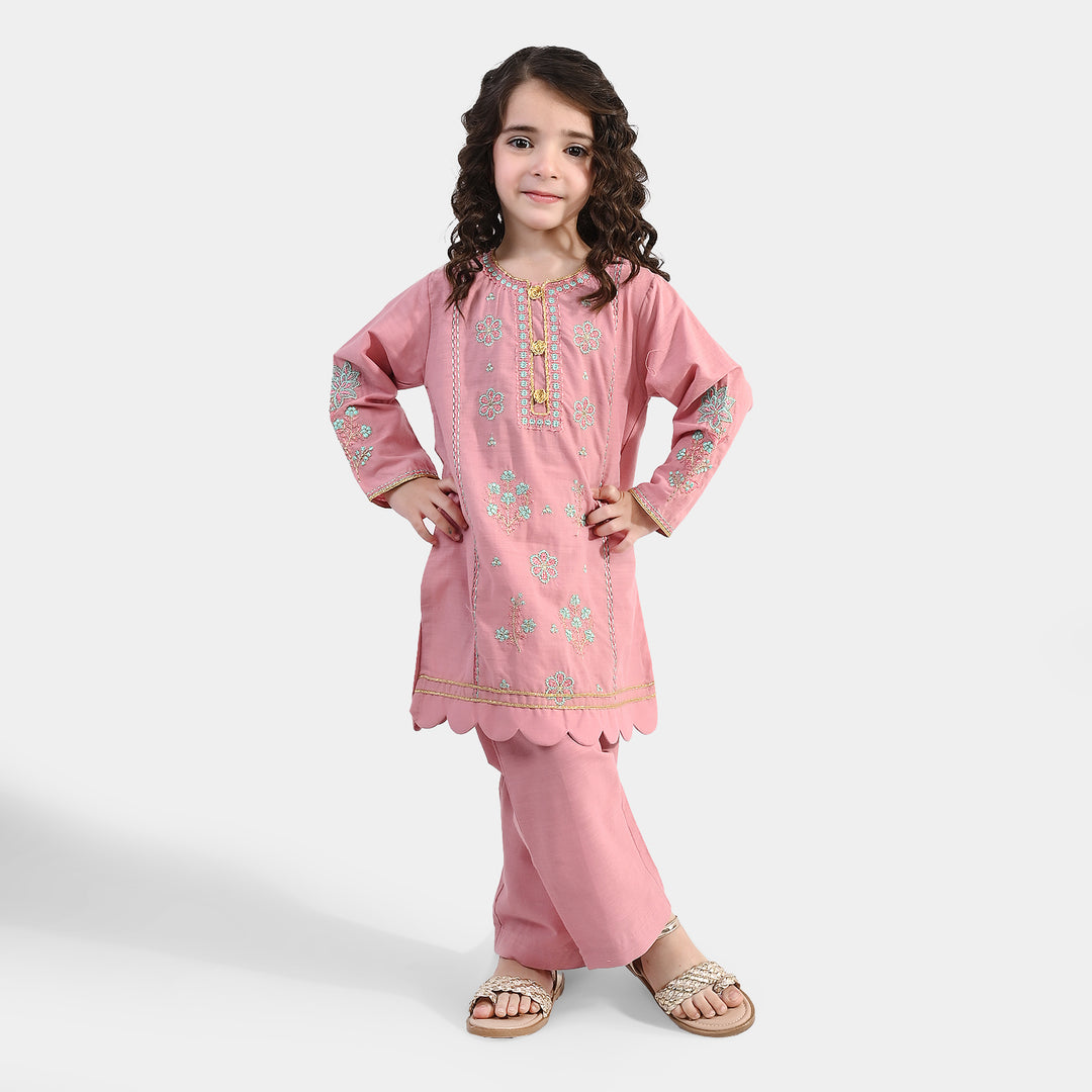 Girls Cotton Slub Emb 2Pcs Mina -T.Pink