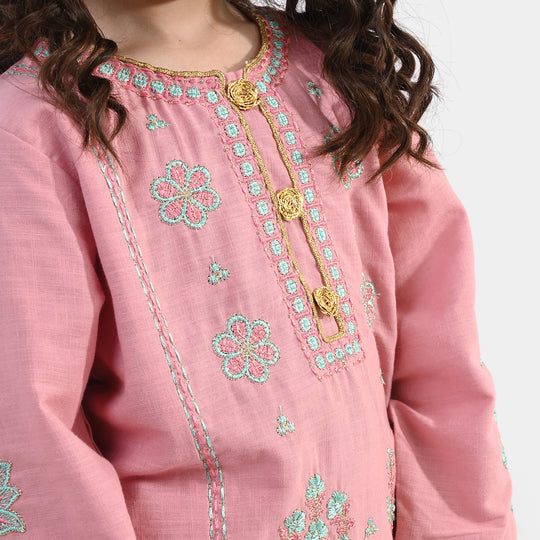 Girls Cotton Slub Emb 2Pcs Mina -Pink