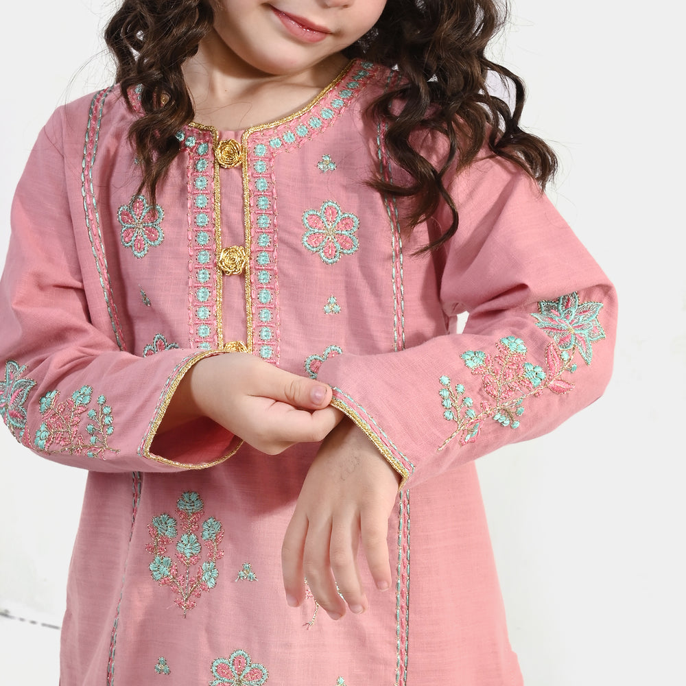 Girls Cotton Slub Emb 2Pcs Mina -T.Pink