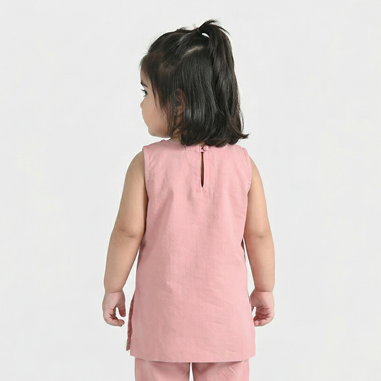 Infant Girls Cotton Slub Embroidered Kurti (Sama) - T.Pink