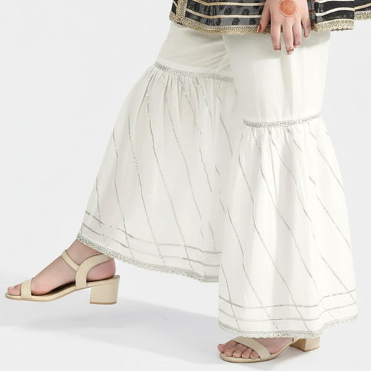 Girls Gharara Chata Patti - White