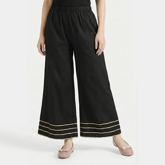 Girls Cotton Dhaka Pants (Gota Patti) – Black