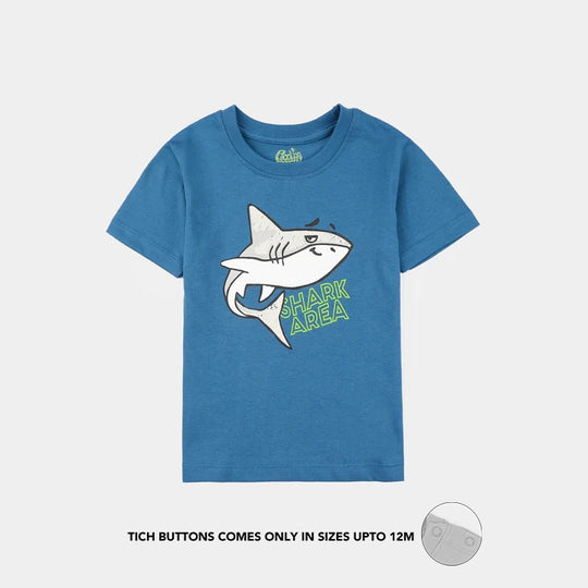 Infant Boys Jersey/Terry T-Shirt (Shark Area) - Blue