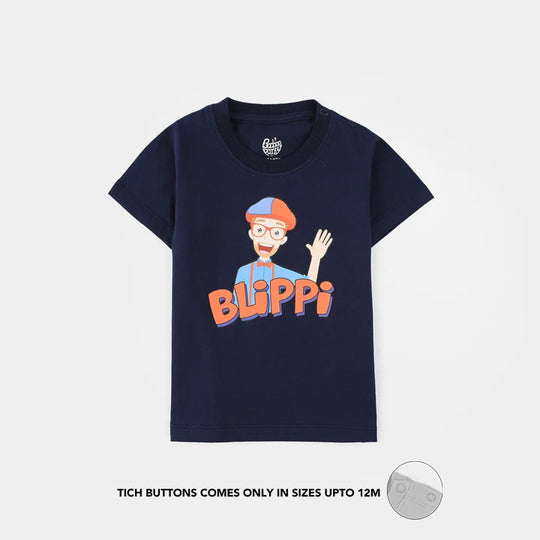 Infant Boys Slub Jersey T-Shirt (Blippi) - Navy Blue