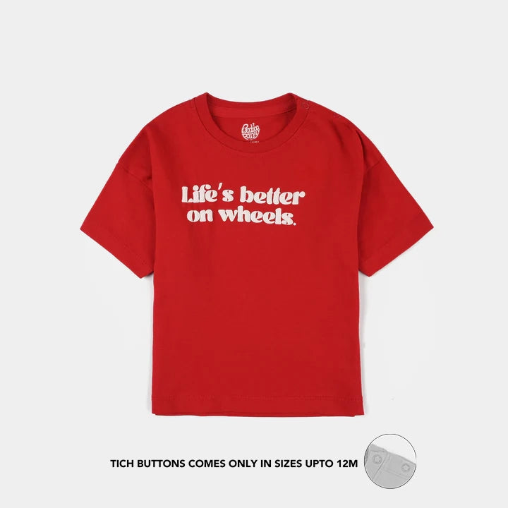 Infant Boys Jersey/Terry T-Shirt (Wheels) - Red