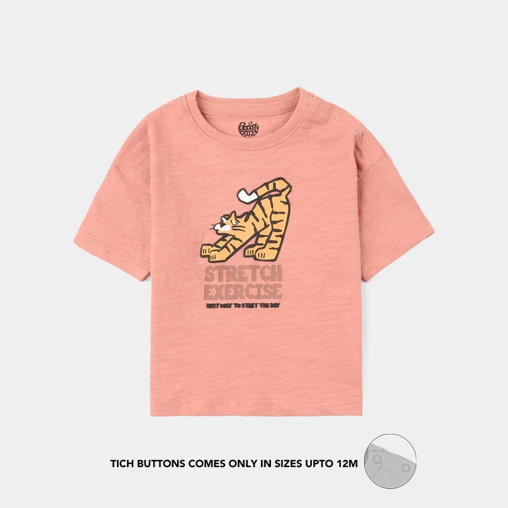 Infant Boys Slub Jersey T-Shirt (Stretch Exercise) - Terracotta