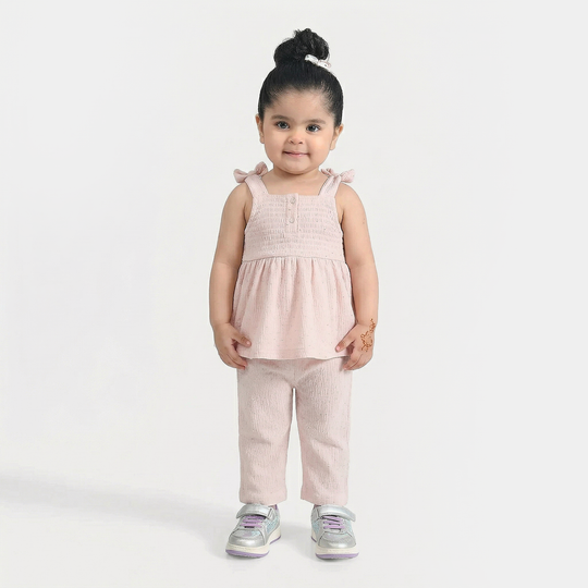 Infant Girls Poly Crinkle 2-Piece Suit (Shine Studs) - Pink